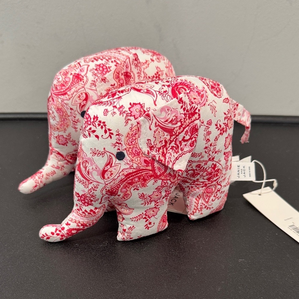 Janie & Jack Paisley Print Elephant Plush Set of 2 New NWT